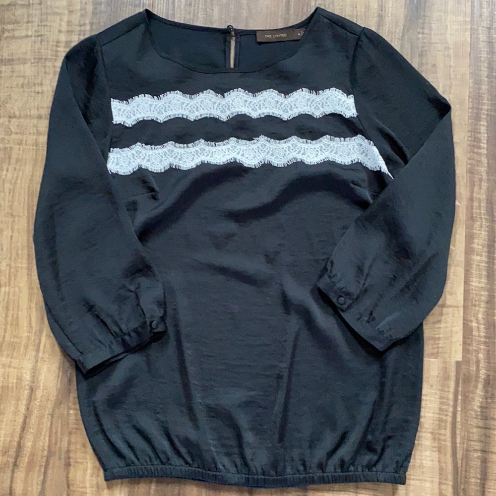 The Limited Black 3/4 Sleeve Top with Lace Detail